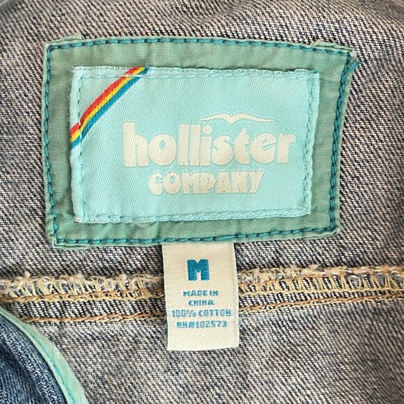 Hollister Cali Denim Jean Jacket Medium Tropical Palm Tree Flowers Embellished - Picture 8 of 9